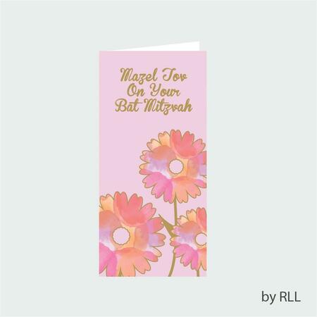 RITE LITE Bat Mitzvah Wallet Card with Flowers, 12PK E2079